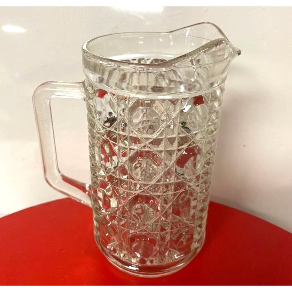 Federal Glass Windsor Pitcher, Button & Cane Design Pint Pitcher, Bar Pitcher